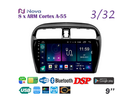 Nova P10 Pro  Qled 9" 4G  для Mitsubishi Mirage 2012 - 2020